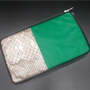 MaQ RARE python and Lambskin full zip around clutch Artisan Hand made Paris